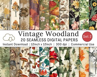 30 Vintage Woodland Printable Paper, Seamless Fairy Junk Journal ...