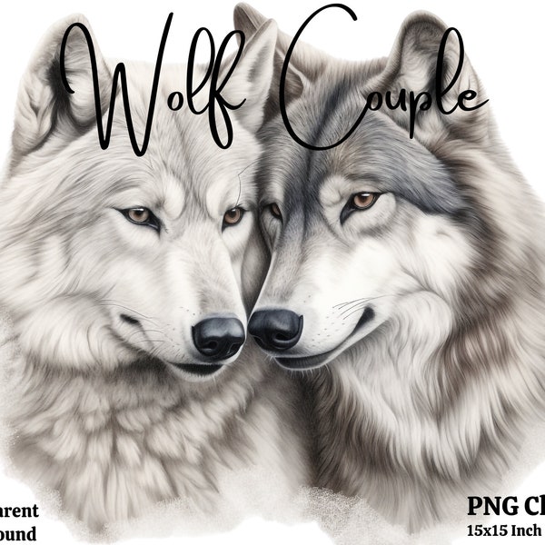 Wedding Gift Wolf Couple Clipart Wolf PNG Two Wolves Gift Painting Wolf Lovers Watercolor Illustration Scrapbook Wolf Wedding Anniversary