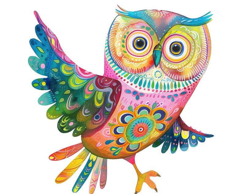 Whimsical Owl Clipart PNG, Watercolor Owl PNG, Quirky Owl Junk Journal ...