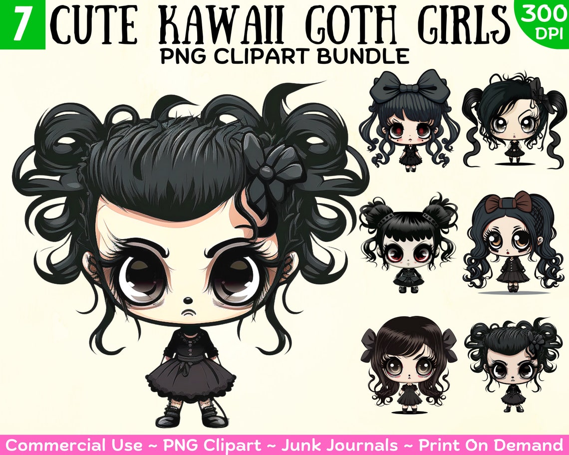 Cute Kawaii Goth Girl Clipart Chibi Kawaii Bundle Free - Etsy UK