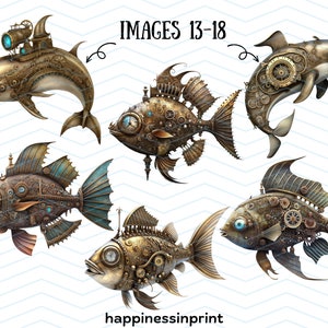 30 Steampunk Sea Creatures Clipart Bundle Steampunk Shark Whale Crab PNG Pack Digital Download Free Commercial Use Print On Demand Steampunk image 7