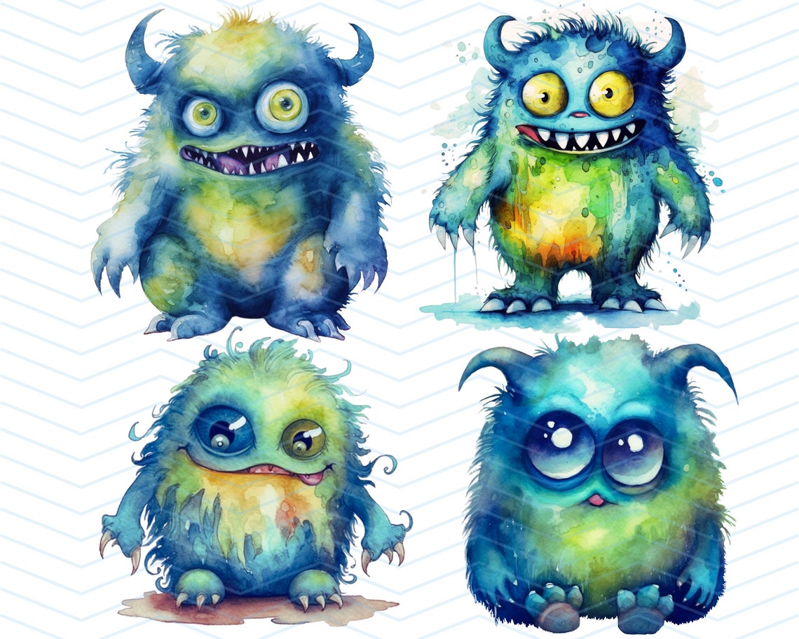 Cute Scary Monster Clipart PNG Monster Watercolor PNG Scary Clipart ...