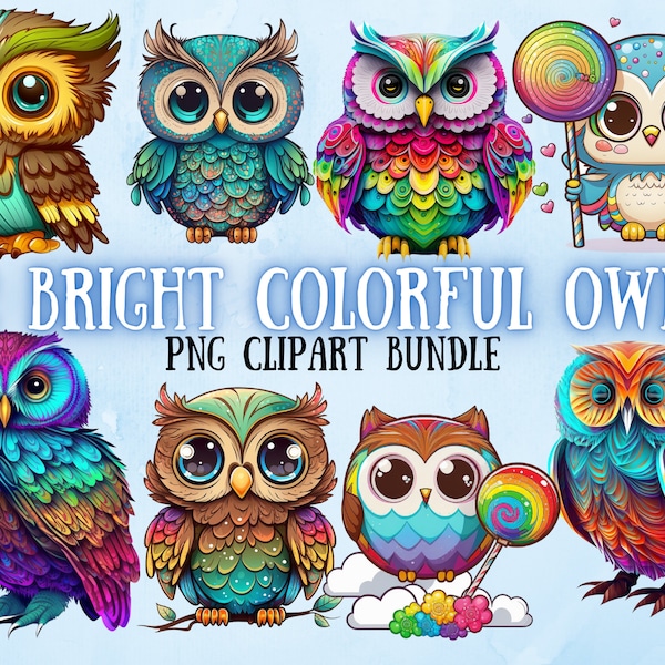 Owl Clipart PNG Rainbow Owl PNG Feather Commercial Use Barn Owl Scrapbook Colorful Wise Owl Art Junk Journal Night Owl Card Making Download