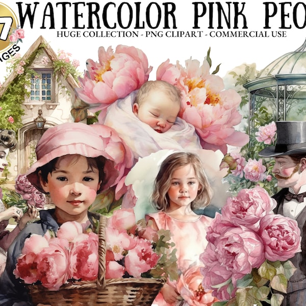 127 Vintage Pink Peony Wedding ClipArt PNG Peony Flower Collection Scrapbook Vintage Bouquet Peony Victorian Lady Digital Download Clip Art