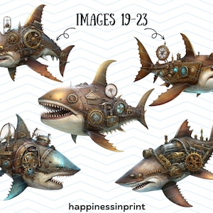 30 Steampunk Sea Creatures Clipart Bundle Steampunk Shark Whale Crab PNG Pack Digital Download Free Commercial Use Print On Demand Steampunk image 8