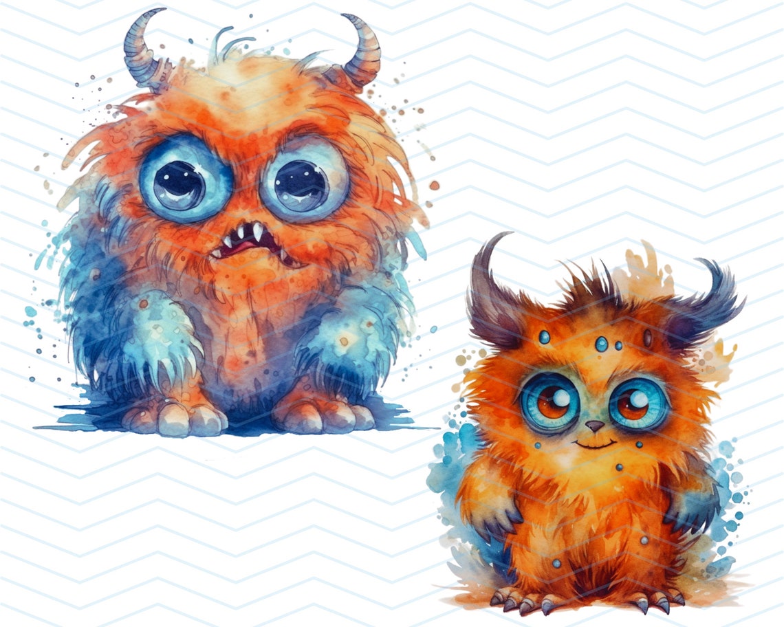 Cute Scary Monster Clipart PNG Monster Watercolor PNG Scary Clipart Commercial Use Scrapbook ...