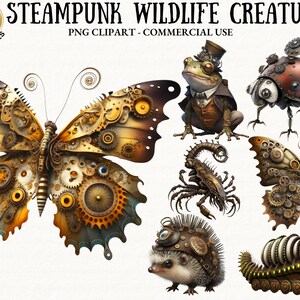 Steampunk Wildtier Kreaturen Clipart Frosch Bundle Steampunk Schmetterling Igel PNG Pack Digitaler Download Kostenlose kommerzielle Nutzung Print On Demand