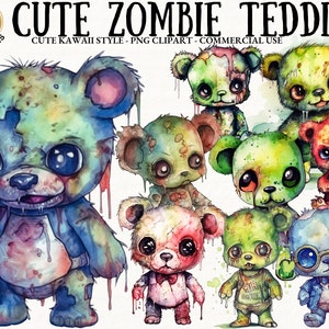 Zombie Teddy Clipart PNG Zombie Chibi Teddy Bär Frei kommerzielle Nutzung Undead Teddy Bear Zombie Print On Demand Cute Zombie Kawaii Teddy Png