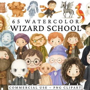 Cute Wizard School Clipart - Watercolor Clipart - Sweet Witch Clipart - Birthday Clipart - Kids Clipart - Magic Potion - COMMERCIAL LICENSE