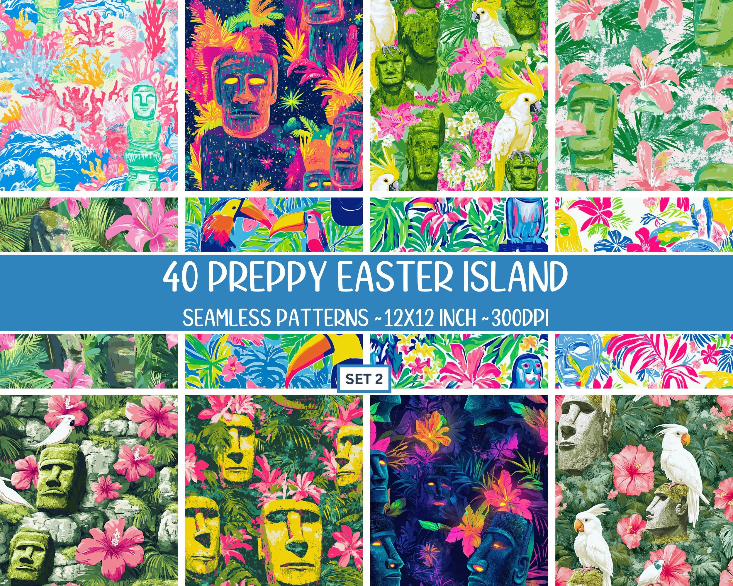 Preppy Paradise Easter Island Jungle Digital Paper – Seamless Moai ...