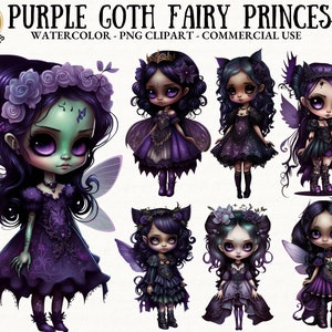 Purple Goth Girl PNG Fairy Princess Clipart Bundle Watercolor Goth Girl Fairy PNG Commercial Use Print On Demand Digital Download Collection