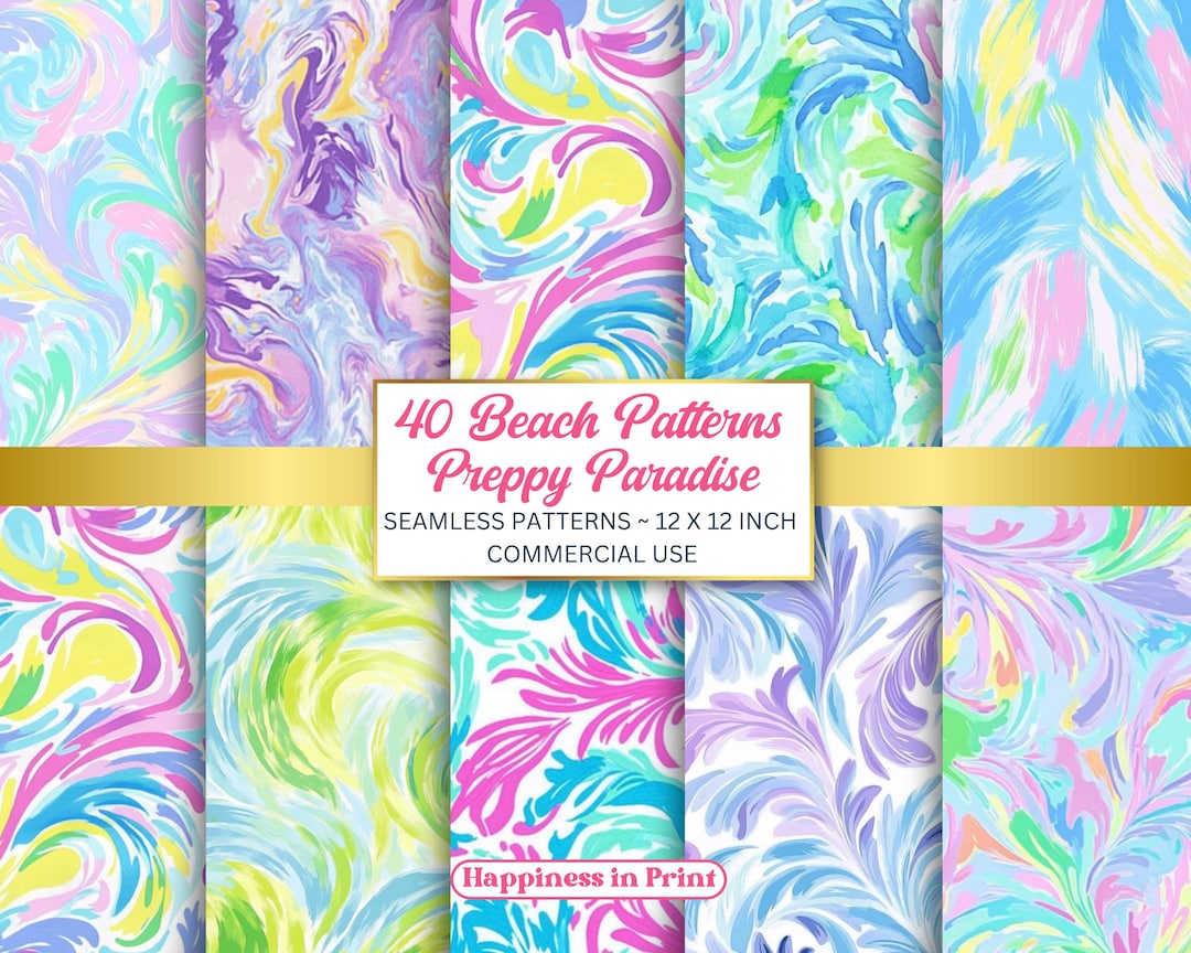 40 Preppy Beach Seamless Pattern – Vibrant Summer Digital Paper Pack ...