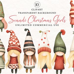 Cute Christmas Characters | Scandinavian Christmas Clipart | Watercolor Christmas Clipart Bundle | Christmas Girl Clipart | Christmas Png