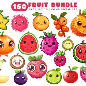 Kawaii Clipart Bundle - 160 Niedliche Kawaii PNG Clipart Set, Kawaii Essen Clipart, Kawaii Obst Clipart, Niedliche Obst PNG, Kawaii Kinderzimmer Dekor