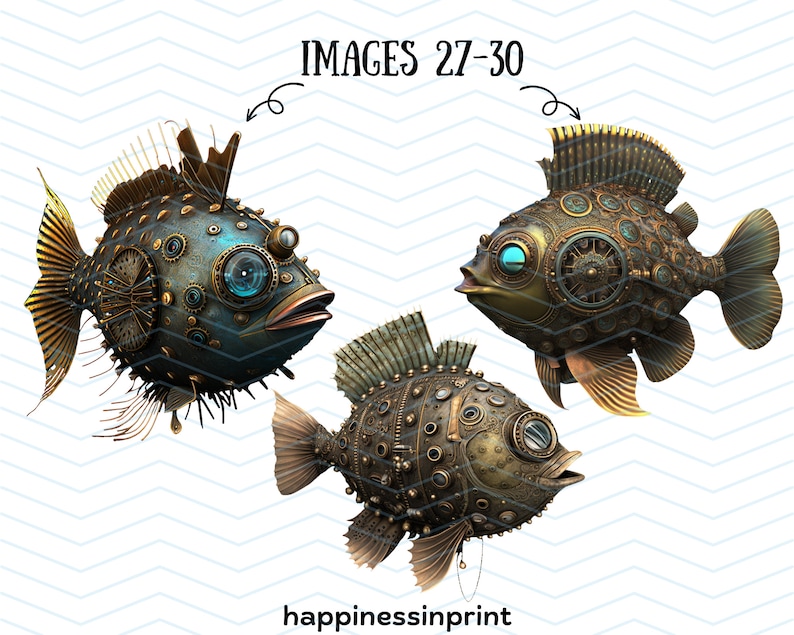 30 Steampunk Sea Creatures Clipart Bundle Steampunk Shark Whale Crab PNG Pack Digital Download Free Commercial Use Print On Demand Steampunk image 10