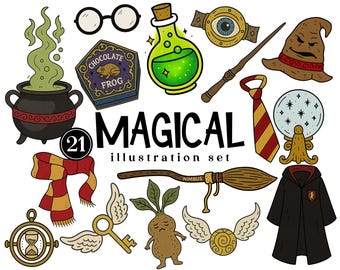 Zauberer Magie Clipart Bilder, Magisches Haus Farben Becher Magier Hexe Clip Art Set, Zauberer Geburtstag, Magisches Geburtstag, Zaubererschule