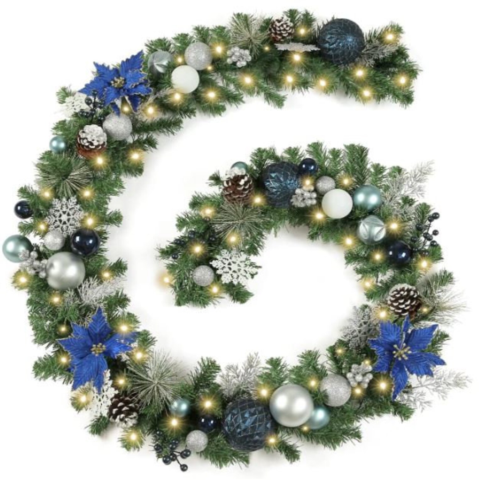 Prelit Flocked Christmas Garland With Red Balls Berries Etsy