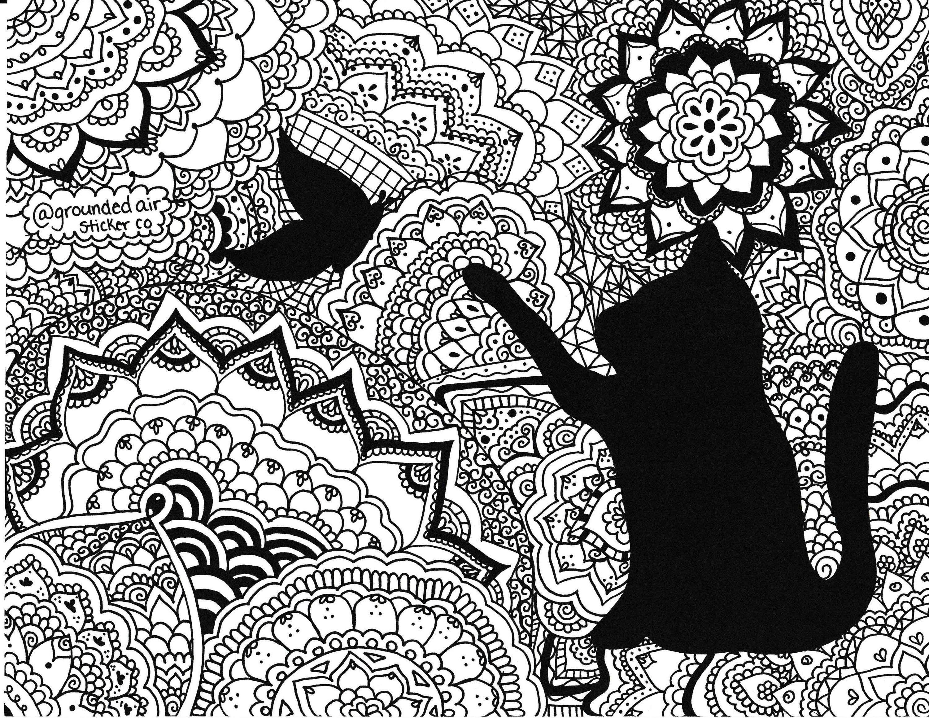 Cat Themed Mandala Colouring Page | Etsy