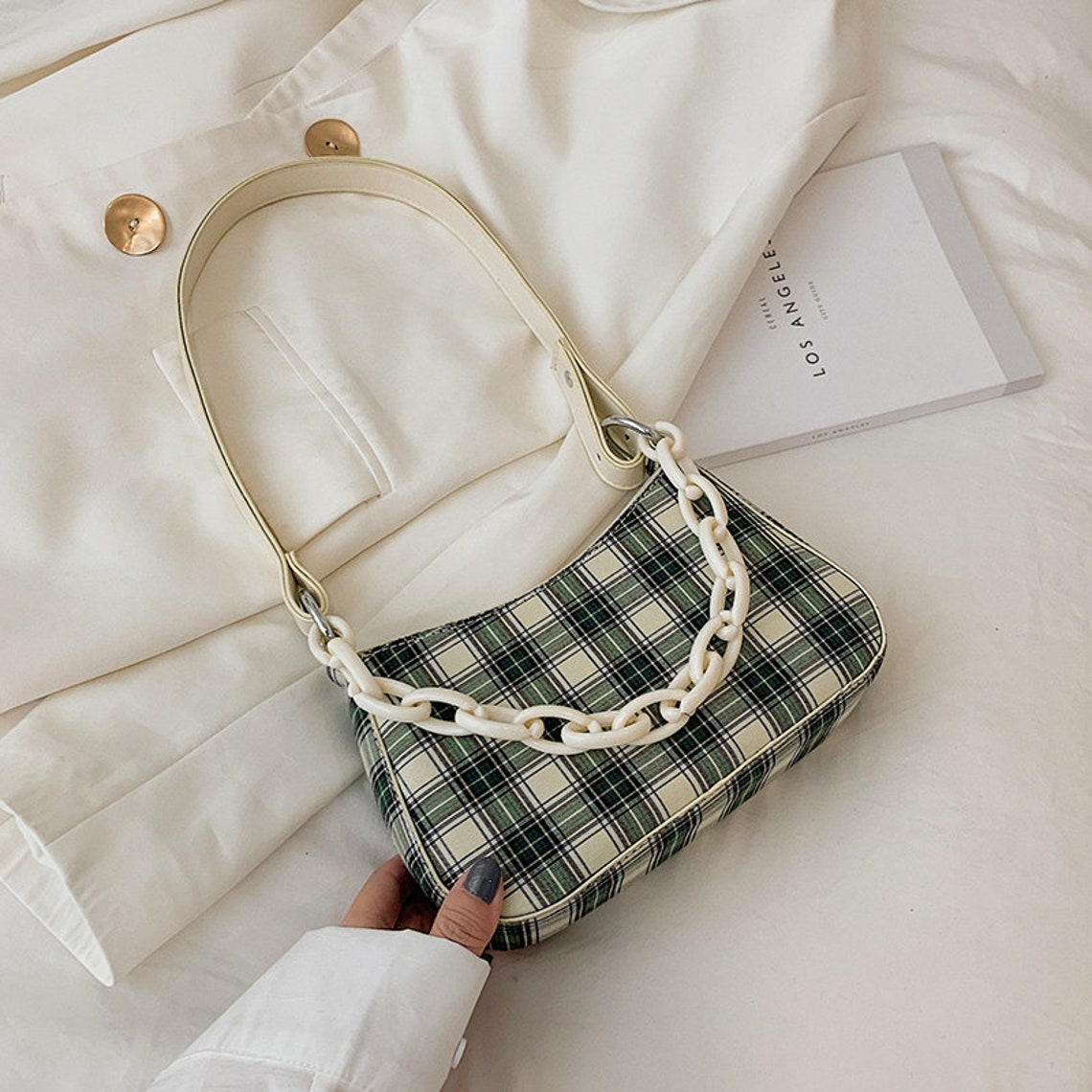 Grid pattern bag-Messenger bag-Baguette bag-Tote bag-Shoulder | Etsy