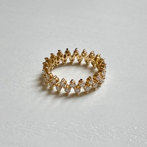 Moissanite 14K Solid Gold Ring, Minimalist Gold Infinity Ring, Wedding Ring Band