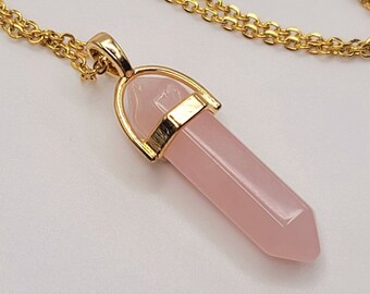 Natural  Rose Quartz Handmade Point Necklace Hexagon Chain Pendant Necklace Healing Crystal For Woman