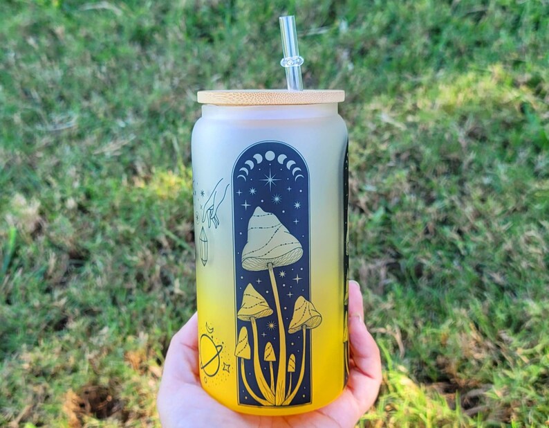 Mushroom Beer Can Glass Boho Mushroom Coffee Glass Etsy