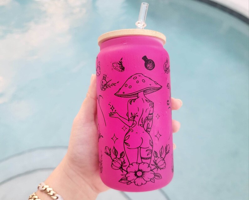 Mushroom Beer Can Glass Boho Mushroom Coffee Glass Etsy