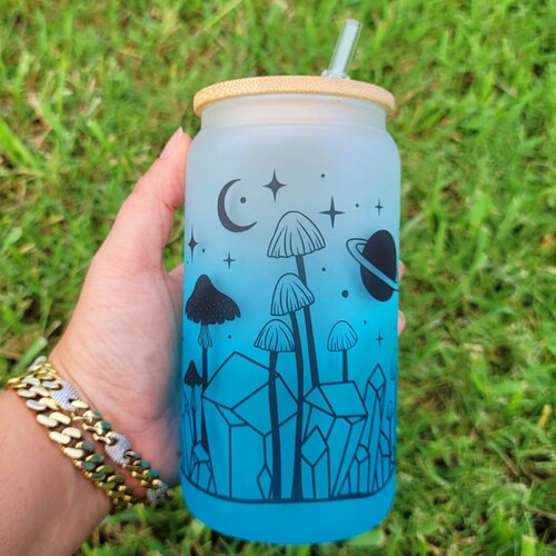 Mushroom Beer Can Glass Boho Mushroom Coffee Glass Etsy