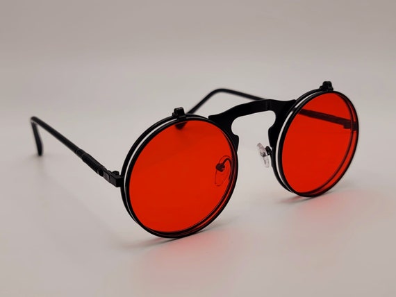 Steampunk Goggles Glasses Round Sunglasses Emo Retro Vintage Flip Up Cyber Goth Fancy Dress Party Glasses Flip Sunglasses