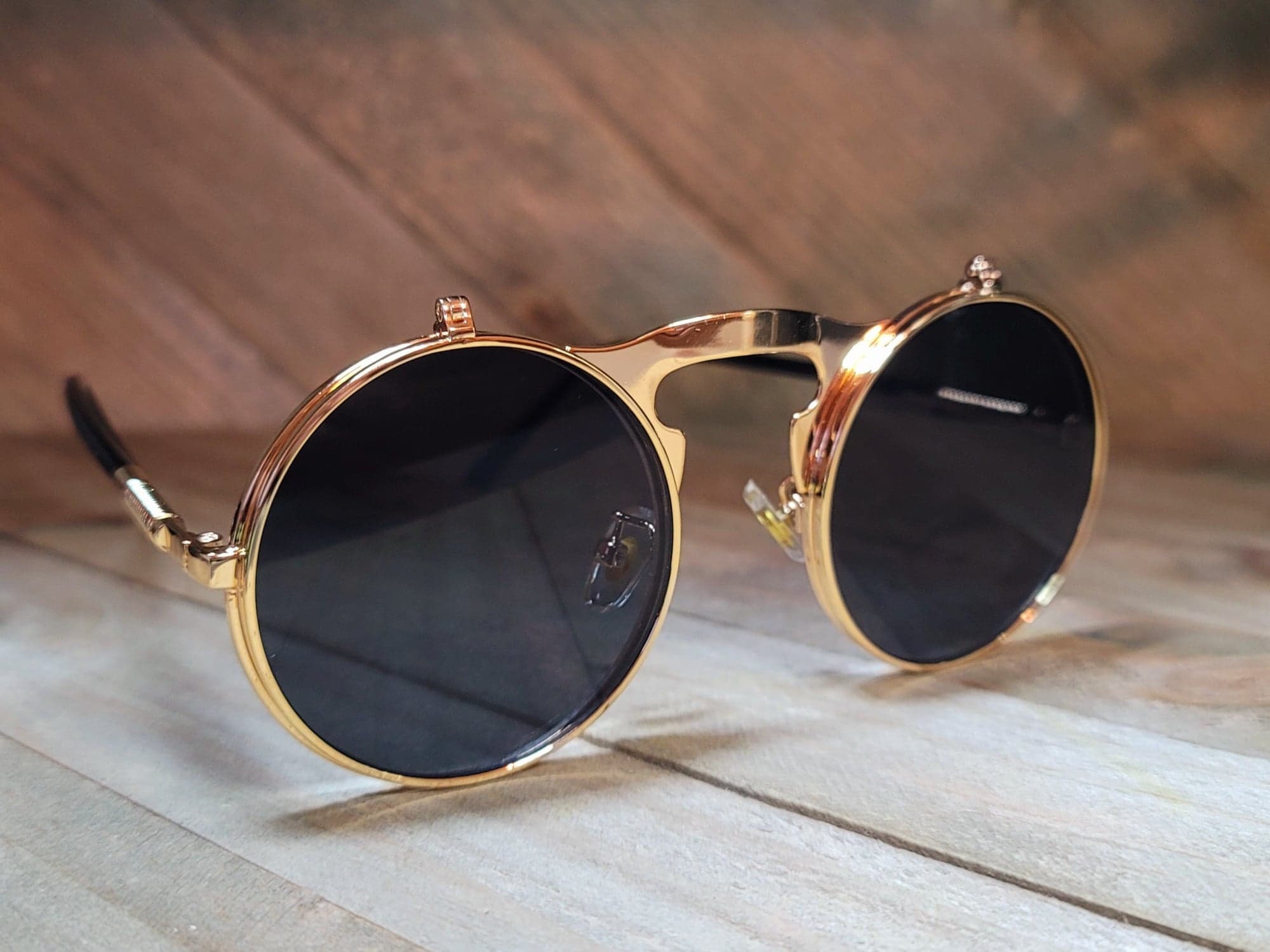 Gravity Shades Circular Gold (50mm) Frame Black Lens Sunglasses