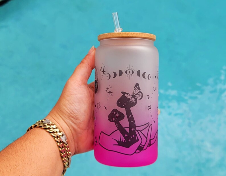 Mushroom Beer Can Glass Boho Mushroom Coffee Glass Etsy