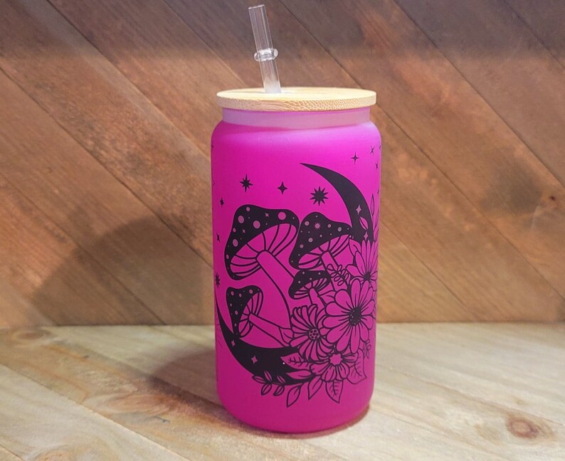 Mushroom Beer Can Glass Boho Mushroom Coffee Glass Etsy
