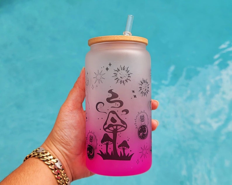 Mushroom Beer Can Glass Boho Mushroom Coffee Glass Etsy