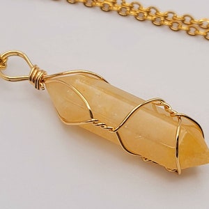 Natural Handmade Crystal Necklace Silver Tone Citrine Healing Crystal Point Necklace GOLD tone Citrine pendant November Birthstone