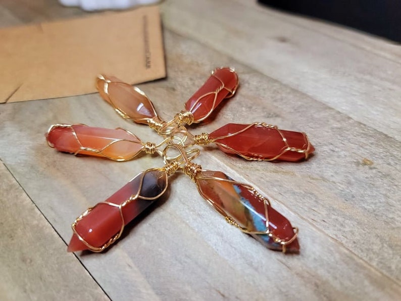 Natural Handmade Crystal Necklace  Gold Wire Wrapped Carnelian image 4