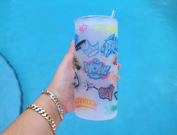 Graffiti Beer Can Glass | Boho Graffiti Coffee Glass | 20 oz, Size: One Size