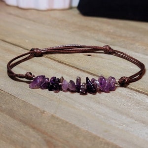 Natural Amethyst Bracelet,  Handmade Semi Precious Chip gemstones Beaded Adjustable Bracelets Jewelry Amethyst bracelet