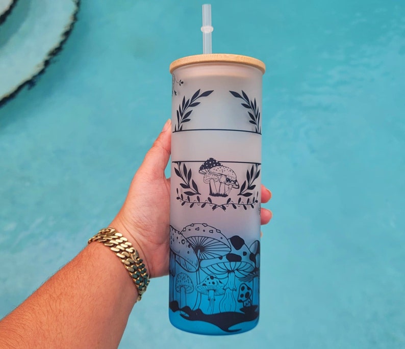 Mushroom Beer Can Glass Boho Mushroom Coffee Glass Etsy