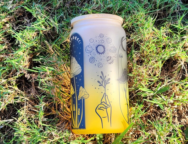 Mushroom Beer Can Glass Boho Mushroom Coffee Glass Etsy