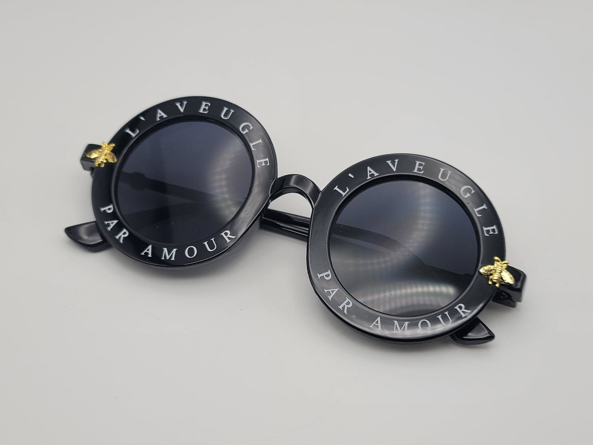 Laveugle Par Amour Round Bee Vintage Black Sunglasses Etsy Hong Kong