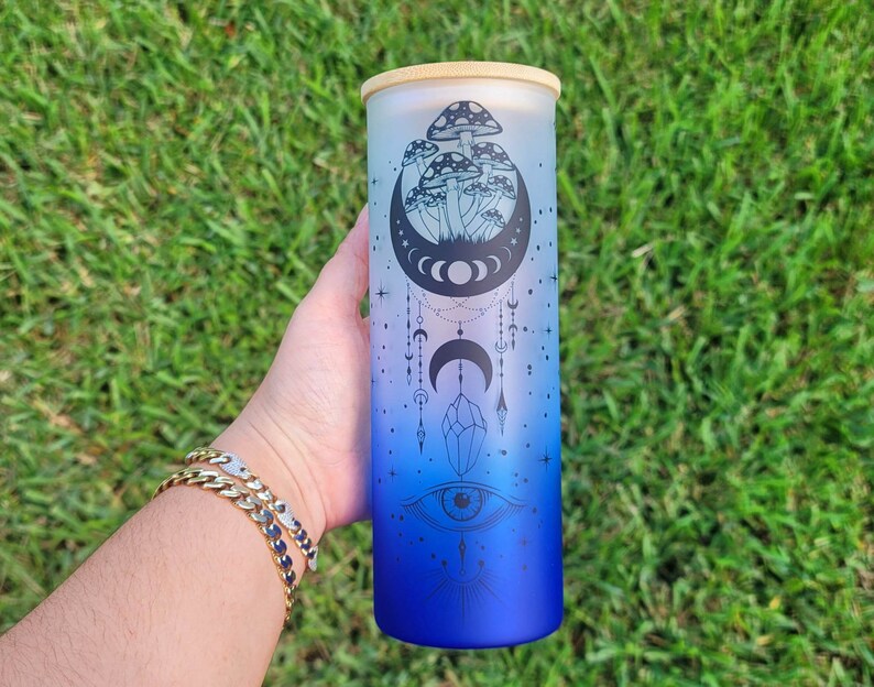 Mushroom Beer Can Glass Boho Mushroom Coffee Glass Etsy