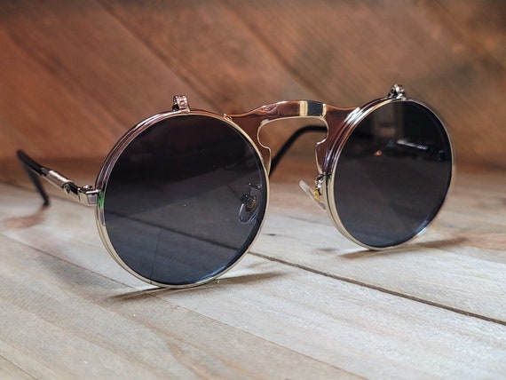 Vintage Retro Round Sun Glasses Cyber Goggles Steampunk Punk Goth Sunglasses 