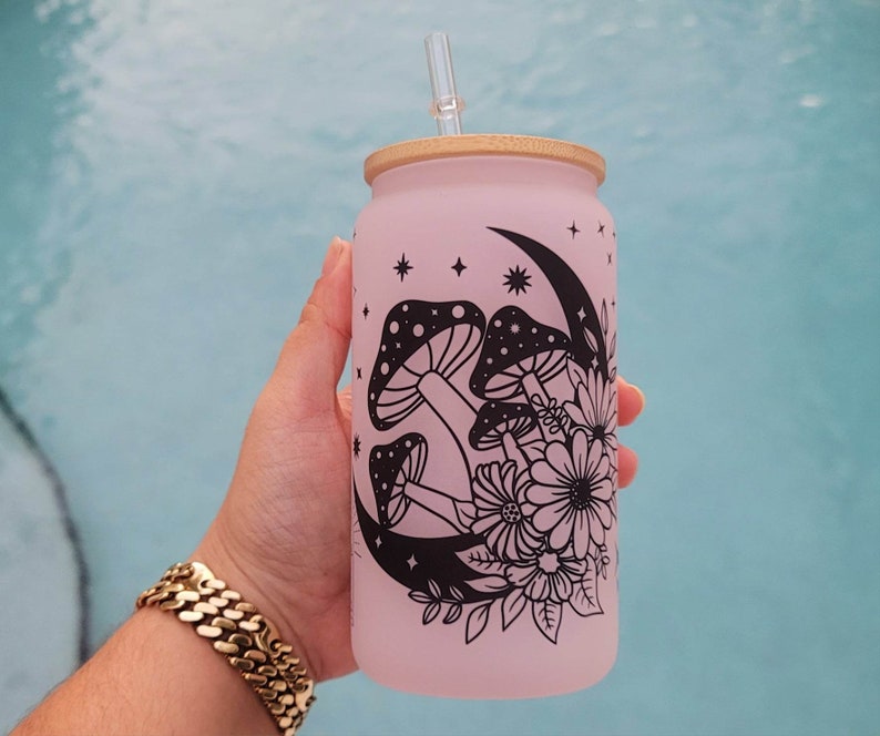 Mushroom Beer Can Glass Boho Mushroom Coffee Glass Etsy