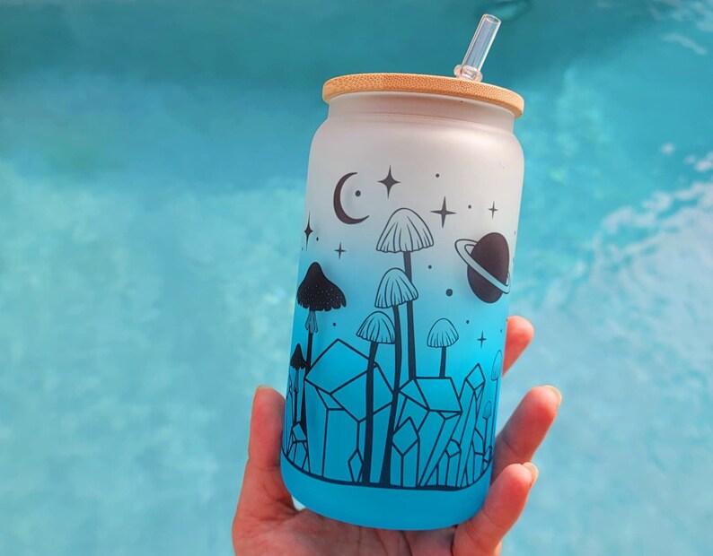 Mushroom Beer Can Glass Boho Mushroom Coffee Glass Etsy