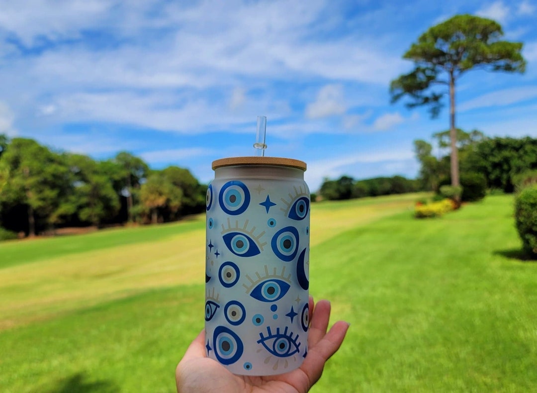 Evil Eye Beer Can Glass Boho Coffee Glass Aesthetic Coffee Etsy