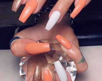 pix Long Orange Square Acrylic Nails long orange nails etsy