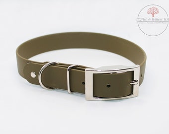 Olive BioThane® Dog Collar - handcrafted I waterproof I odour stain resistant I antimicrobial I pliable I durable