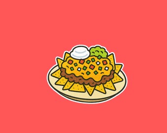 Nachos Sticker,Tortilla Chips,Ground Beef,Cheese,Tomatoes,Guacamole,Sour Cream & Onion,Waterproof Vinyl,Diecut, Foodie Gift for Water Bottle