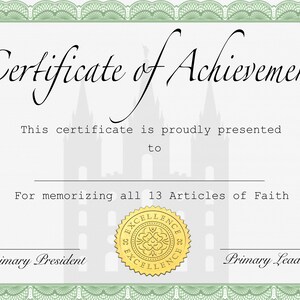 Articles of Faith Printable With Certificate - Etsy