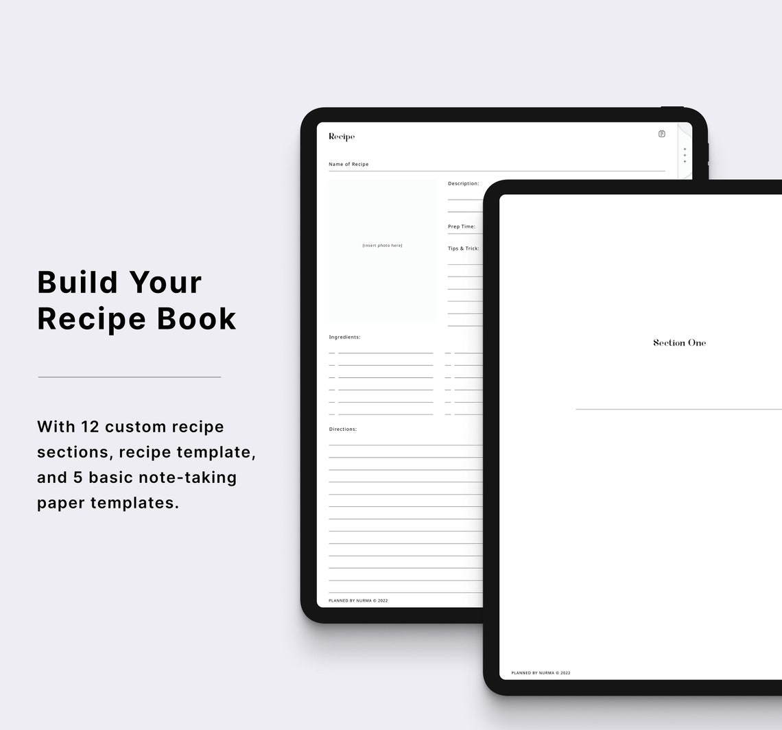Undated Weekly Digital Meal Planner, Grocery List, and Recipe Book for ...